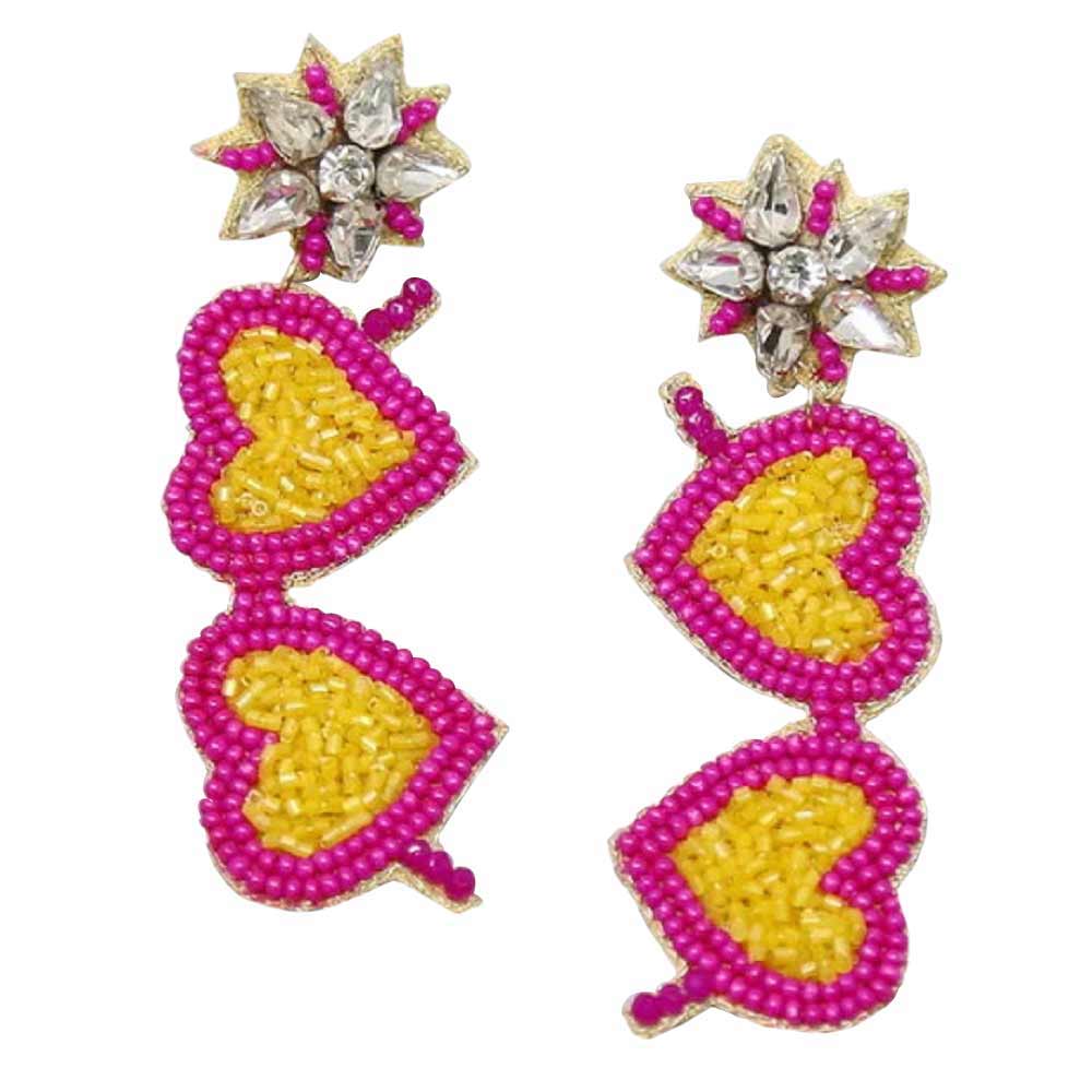 Fuchsia Double Heart Seed Bead Drop Earrings, Look like the ultimate fashionista with these heart drop Earrings! Add something special to your outfit this Valentine's! Vibrant colors and delicate Heart shapes make you eye-catching everywhere you go. Special It will be your new favorite accessory. Wear these lovely earrings to make you stand out from the crowd & show your trendy choice this valentine. 