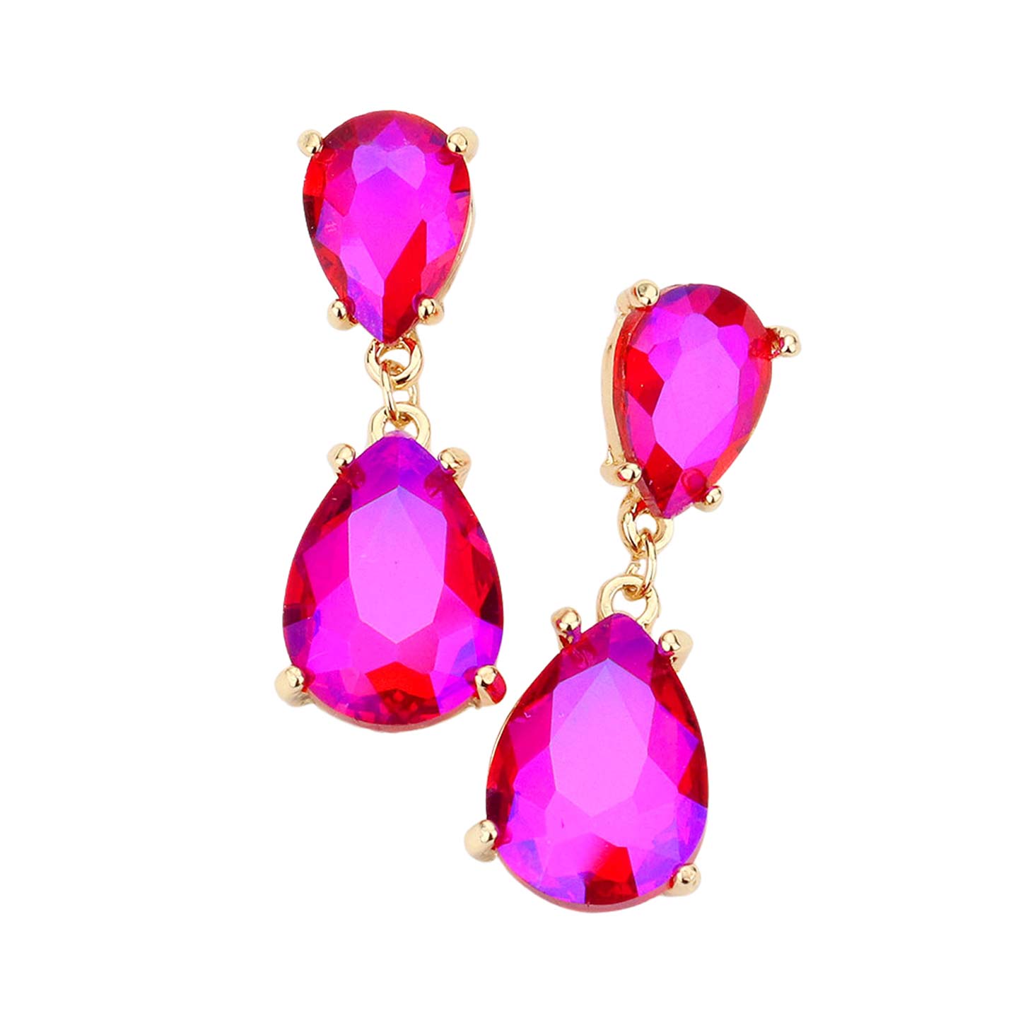 Fuchsia Double Teardrop Link Dangle Evening Earrings, Beautiful teardrop-shaped dangle drop earrings. These elegant, comfortable earrings can be worn all day to dress up any outfit. Wear a pop of shine to complete your ensemble with a classy style. The perfect accessory for adding just the right amount of shimmer and a touch of class to special events. Jewelry that fits your lifestyle and makes your moments awesome!