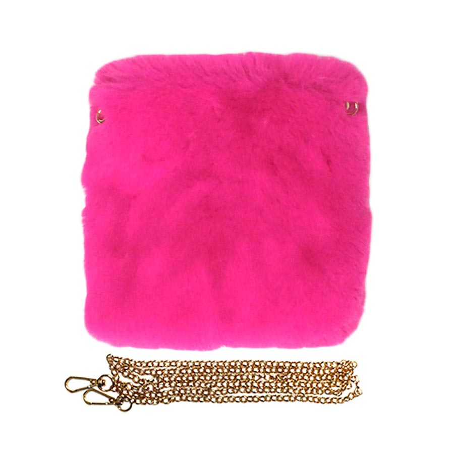 Fuchsia Faux Fur Square Crossbody Bag, amps up your beauty with any outfit and makes your confidence high. Take it before going out with all of your handy items in it. It's cute and very much comfortable. Lightweight and easy to carry. Simple yet awesome and comes with a strap for easy carrying. This eye-catchy bag is the perfect accessory for carrying makeup, money, credit cards, keys or coins, etc. handy items. Put it in your bag and find it quickly with its bright colors.