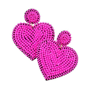Fuchsia Felt Back Beaded Heart Dangle Earrings, Take your love for statement accessorizing to a new level of affection with the heart dangle earrings. Accent all your sundresses with the extra fun vibrant color handmade beaded heart earrings, which are crafted with high-quality seed beads with elaborate handwoven knit by Artisans. Wear these gorgeous earrings to make you stand out from the crowd & show your trendy choice. 