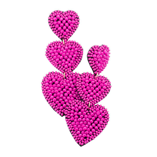 Fuchsia Felt Back Beaded Triple Heart Link Dangle Earrings, put on a pop of color to complete your ensemble. Perfect for adding just the right amount of shimmer & shine and a touch of class to special events. Perfect Birthday Gift, Anniversary Gift, Mother's Day Gift, Graduation Gift.