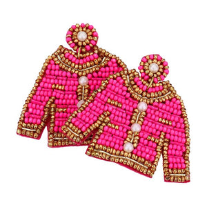 Fuchsia Felt Back Pearl Seed Beaded Top Dangle Earrings, these beautiful seed beaded earrings are gorgeous and unique that will dangle on your earlobes to make you stand out from the crowd. Put on a pop of color to complete your ensemble in a stylish way with these Pearl-themed earrings. Perfect for adding just the right amount of shimmer & shine and a touch of ideal class to any occasion. Highlight your appearance and grasp everyone's eye at any place.