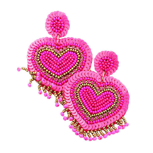 Fuchsia Felt Back Seed Bead Sequin Heart Earrings, Get ready with these Seed Bead Sequin Heart Earrings, put on a pop of color to complete your ensemble. Perfect for adding just the right amount of shimmer & shine and a touch of class to special events. Perfect Birthday Gift, Anniversary Gift, Mother's Day Gift, Graduation Gift