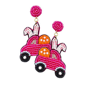 Fuchsia Felt Back Seed Beaded Easter Bunny Car Dangle Earrings. These delicate Easter Bunny Earrings are perfect for special occasions. They are great gifts for Easter, Thanksgiving and Birthday. They are also suitable for daily wear. The exquisite design will never go out of style, easy to match everyday costume, be unique on special day. Makes a wonderful gift for your loved ones on holiday seasons.