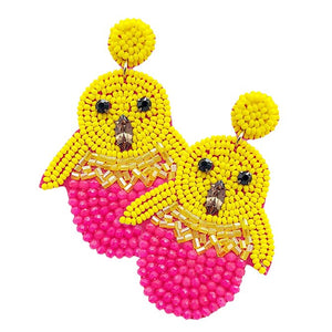 Fuchsia Felt Back Stone Seed Beaded Chick Dangle Earrings, Wear these gorgeous earrings to make you stand out from the crowd & show your perfect choice. The beautifully crafted design adds a beautiful glow to any outfit. Put on a pop of color to complete your ensemble in perfect style. These Animal-themed earrings are perfect for adding just the right amount of shimmer & shine. Perfect for Birthday Gifts, Anniversary gifts, Mother's Day Gifts, Graduation gifts, and Valentine's Day gifts. Stay trendy!