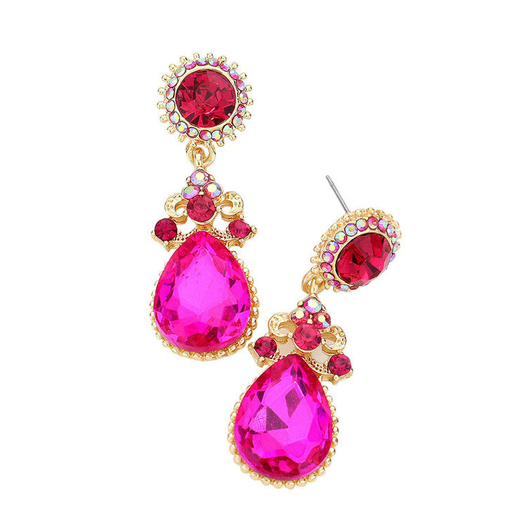 Fuchsia Glass Crystal Teardrop Dangle Evening Earrings. Look like the ultimate fashionista with these Earrings! Add something special to your outfit this Valentine! special It will be your new favorite accessory. Perfect Birthday Gift, Anniversary Gift, Mother's Day Gift, Graduation Gift, Valentine's Day Gift.