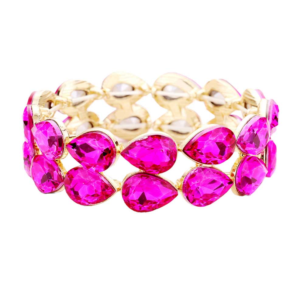Fuchsia Glass Crystal Teardrop Stretch Evening Bracelet. Look like the ultimate fashionista with these Evening Bracelets! Add something special to your outfit! Special It will be your new favorite accessory. Perfect Birthday Gift, Mother's Day Gift, Anniversary Gift, Graduation Gift, Prom Jewelry, Just Because Gift, Thank you Gift.