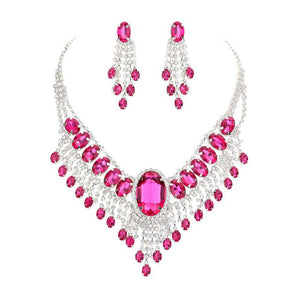 Fuchsia Glass Stone Ephemeral Wings Necklace, Glass Statement stunning jewelry set will sparkle all night long making you shine out like a diamond. Make a stylish addition to your fashion necklace and jewelry collection. put on a pop of color to complete your ensemble. perfect for a night out on the town or a black tie party, Perfect Gift, Birthday, Anniversary, Prom, Mother's Day Gift, Wedding, Bridesmaid etc.