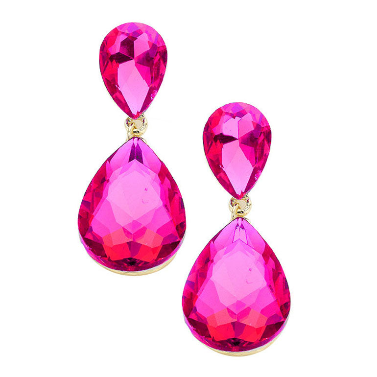 Fuchsia Glass Crystal Teardrop Evening Earrings. This evening earring is simple and cute, easy to match any hairstyles and clothes. Suitable for both daily wear and party dress. Great choice to treat yourself and This earrings is perfect for Holiday gift, Anniversary gift, Birthday gift, Valentine's Day gift for a woman or girl of any age.