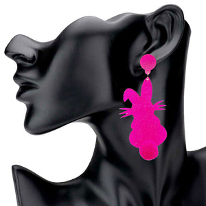 Fuchsia Glittered Resin Easter Bunny Pom Pom Tail Dangle Earrings, perfect for the festive season, embrace the Easter spirit with these cute pom pom tail earrings, these adorable dainty gift earrings are bound to cause a smile or two. Surprise your loved ones on this Easter Sunday occasion, great gift idea for Wife, Mom, or your Loving One.