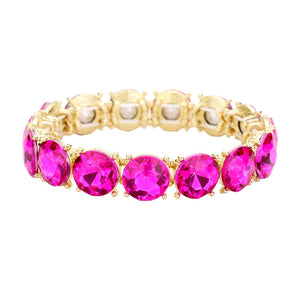 Fuchsia Gold Crystal Round Stretch Evening Bracelet, Beautifully crafted design adds a gorgeous glow to any outfit. Jewelry that fits your lifestyle! Perfect Birthday Gift, Anniversary Gift, Mother's Day Gift, Anniversary Gift, Graduation Gift, Prom Jewelry, Just Because Gift, Thank you Gift.