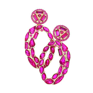 Fuchsia Marquise Round Rectangular Stone Cluster Evening Earrings, These sparkling Stone pieces will take you from day to night in perfect style. Add something special to your outfit! Ideal for parties, weddings, graduation, prom, holidays, pair these studs back earrings with any ensemble for a polished look. These earrings pair perfectly with any ensemble from business casual, to night out on the town or a black-tie party.