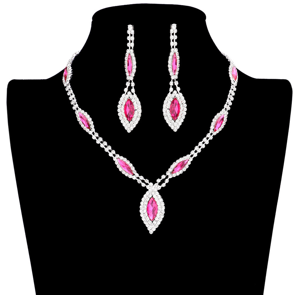 Fuchsia Trendy Marquise Stone Accented Rhinestone Necklace, get ready with this rhinestone necklace to receive the best compliments on any special occasion. Put on a pop of color to complete your ensemble and make you stand out on special occasions. Awesome gift for anniversaries, Valentine’s Day, or any special occasion.