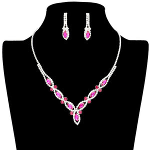 Fuchsia Marquise Stone Accented Rhinestone Necklace, Get ready with these jewelry sets and put on a pop of shine to complete your ensemble. The elegance of these rhinestones goes unmatched, great for wearing on any special occasion. This Stunning necklace will sparkle all night long making you shine out like a diamond. Perfect for adding just the right amount of shimmer and a touch of class to special events.