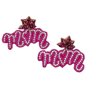 Fuchsia Mom Seed Beaded Earrings, enhance your attire with these beautiful seed-beaded earrings to show off your fun trendsetting style. Can be worn with any daily wear such as shirts, dresses, T-shirts, etc. These mom earrings will garner compliments all day long. Whether day or night, on vacation, or whether you're wearing a dress or a coat, these earrings will make you look more glamorous and beautiful.