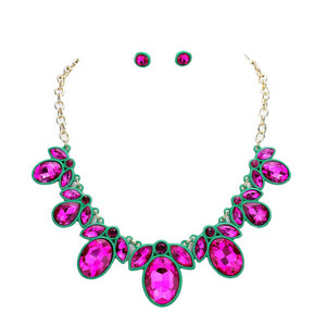 Fuchsia Oval Marquise Glass Crystal Collar Necklace. These gorgeous Crystal pieces will show your class in any special occasion. The elegance of these Crystal goes unmatched, great for wearing at a party! Perfect jewelry to enhance your look. Awesome gift for birthday, Anniversary, Valentine’s Day or any special occasion.