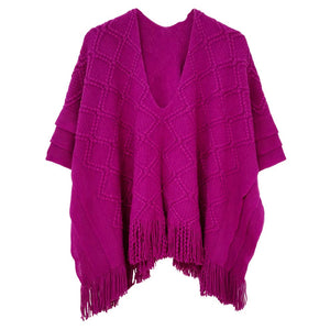 Fuchsia Pattern Detailed Crochet Poncho, a beautifully made crochet poncho with pattern detailed that is on-trend & fabulous & will surely amp up your beauty in perfect style. A luxe addition to any cold-weather ensemble. The perfect accessory, luxurious, trendy, super soft chic capelet. It keeps you warm and toasty in winter & cold weather. You can throw it on over so many pieces elevating any casual outfit!