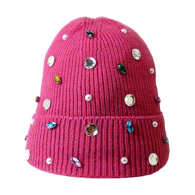 Fuchsia Pearl Jewel Embellished Fleece Lining Knit Beanie Hat, wear this beautiful beanie hat with any ensemble for the perfect finish before running out the door into the cool air. The hat is made in a unique style and it's richly warm and comfortable for winter and cold days. It perfectly meets your chosen goal. An awesome winter gift accessory and the perfect gift item for Birthdays, Christmas, Stocking stuffers, Secret Santa, holidays, anniversaries, Valentine's Day, etc. Stay warm & trendy!
