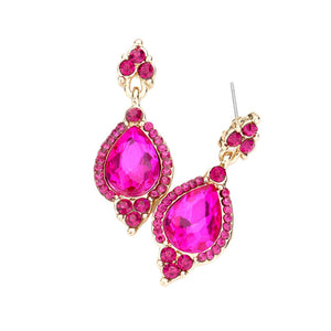 Fuchsia Post Back Teardrop Centered Dangle Evening Earrings. Get ready with these bright earrings, put on a pop of color to complete your ensemble. Perfect for adding just the right amount of shimmer & shine and a touch of class to special events. Perfect Birthday Gift, Anniversary Gift, Mother's Day Gift, Graduation Gift.