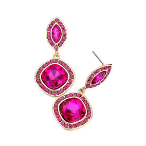 Fuchsia Rhinestone Marquise Square Stone Dangle Evening Earrings, Elegant dangle earrings put on a pop of color to complete your ensemble. Beautifully crafted design adds a gorgeous glow to any outfit. Perfect for adding just the right amount of shimmer & shine. Perfect for Birthday Gift, Anniversary Gift, Mother's Day Gift, Graduation Gift.