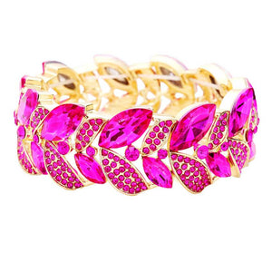 Fuchsia Rhinestone Pave Marquise Stone Leaf Stretch Evening Bracelet. Get ready with this bracelets, Beautifully crafted design adds a gorgeous glow to any outfit. Jewelry that fits your lifestyle! Perfect Birthday Gift, Anniversary Gift, Mother's Day Gift, Anniversary Gift, Graduation Gift, Prom Jewelry, Just Because Gift, Thank you Gift.