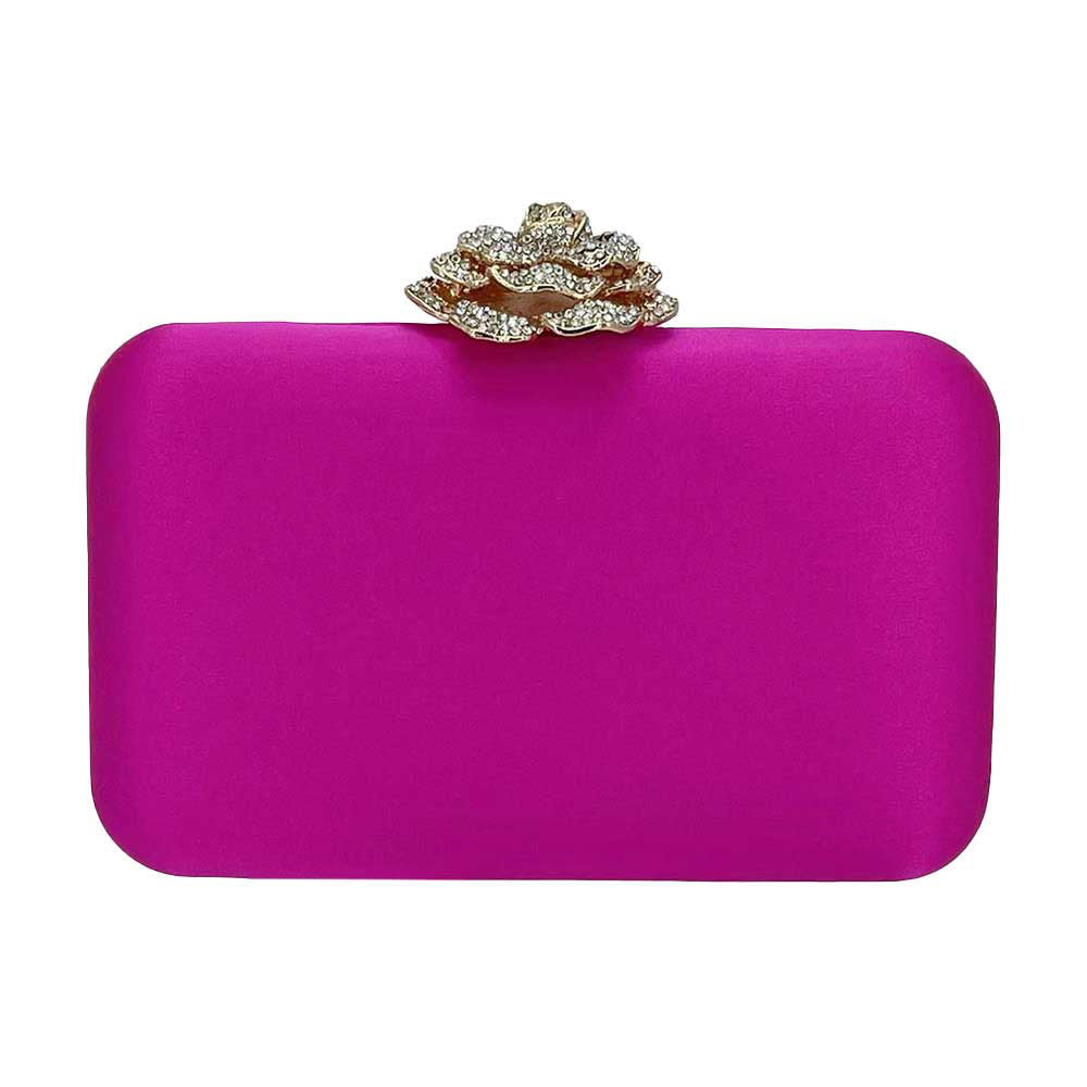 Fuchsia Rhinestone Pave Rose Clasp Evening Clutch Bag, This high-quality Evening Clutch Bag is both unique and stylish. Take your look from bland to glam with the bold attitude of this embellished clutch. Perfect for lipstick, money, credit cards, keys or coins and many more things, light and gorgeous. Suitable for weekends, weddings, evening parties, cocktail various parties, night out or any special occasions and so on.