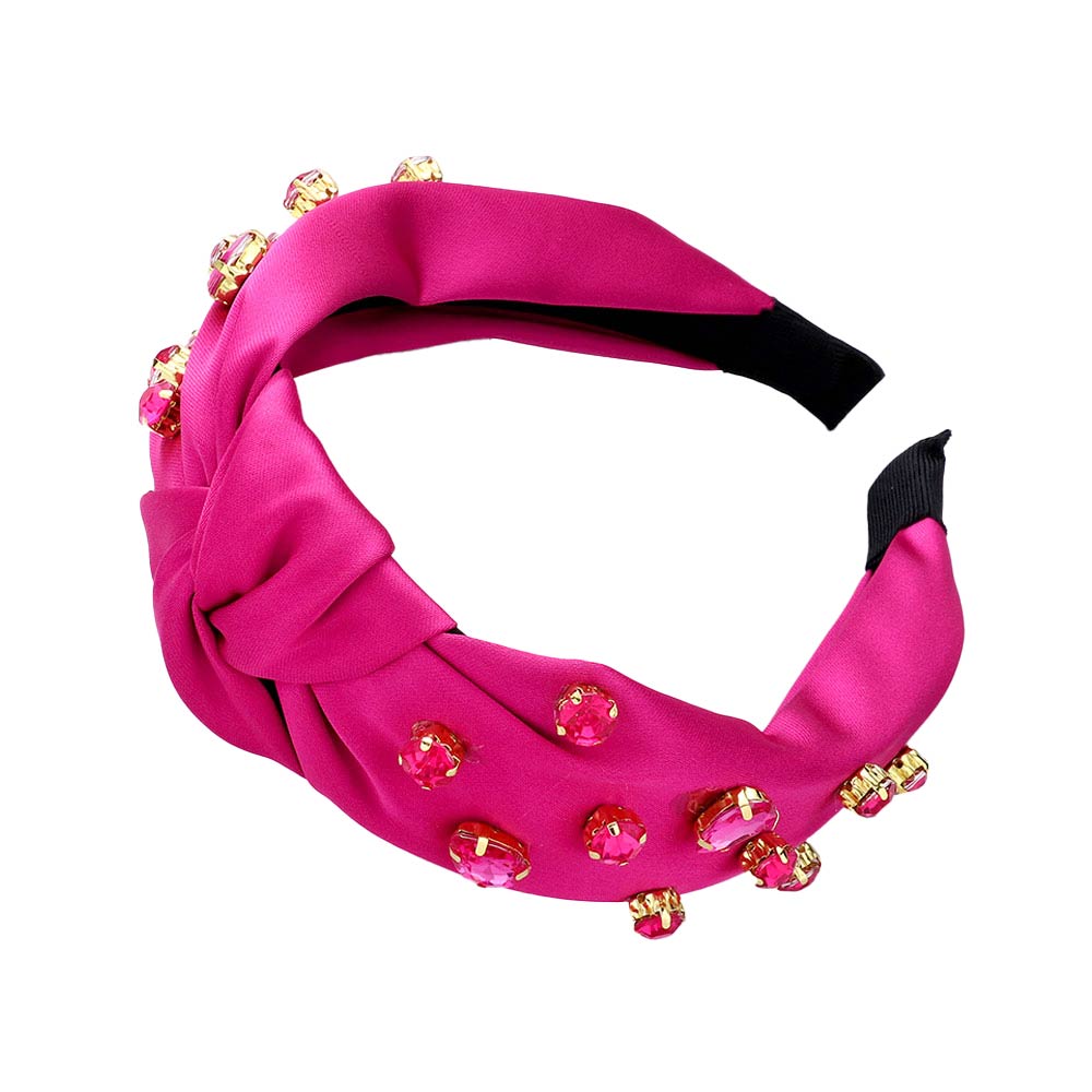 fuchsia Round Teardrop Stone Embellished Burnout Knot Headband, the combination of stone sewn on a knot headband will make you feel glamorous. Be ready to receive compliments. Be the ultimate trendsetter wearing this knot headband with all your stylish outfits! Exquisite enough to use on the wedding day.