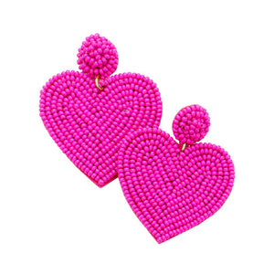 Fuchsia Seed Beaded Heart Drop Earrings. Look like the ultimate fashionista with these Earrings! Add something special to your outfit this Valentine! Special It will be your new favorite accessory. Perfect Birthday Gift, Mother's Day Gift, Anniversary Gift, Graduation Gift, Prom Jewelry, Valentine's Day Gift, Thank you Gift.