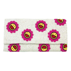Fuchsia Smile Flower Seed Beaded Clutch Crossbody Bag, Look like the ultimate fashionista when carrying this small Clutch bag, great for when you need something small to carry or drop in your bag. Keep your keys handy & ready for opening doors as soon as you arrive.