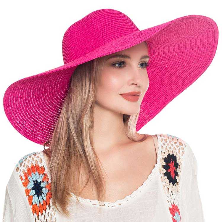Fuchsia Solid Straw Sun Hat, This handy Portable Packable Roll Up Wide Brim Sun Visor UV Protection Floppy Crushable Straw Sun hat that block the sun off your face and neck. A great hat can keep you cool and comfortable. Large, comfortable, and ideal for travelers who are spending time in the outdoors.