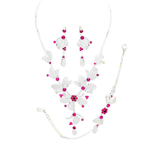 Fuchsia Stone Accented Metal Mesh Petal Jewelry Set, These Necklace jewelry sets are Elegant. Get ready with these beautifully floral detailed stone Necklace and a bright Bracelet, adds a gorgeous glow to any outfit. Stunning jewelry set will sparkle all night long making you shine out like a diamond. Suitable for wear Party, Wedding, Date Night or any special events. Perfect Birthday, Anniversary, Prom Jewelry, Thank you Gift. 