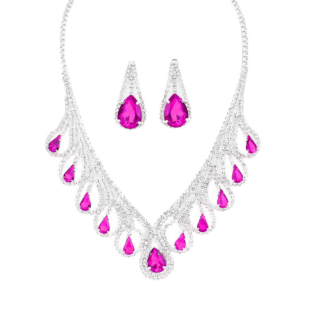 Fuchsia Teardrop Crystal Rhinestone Collar Necklace, Detailed Crystal Collar Necklace, will sparkle all night long making you shine out like a diamond. Perfect for adding just the right amount of shimmer & shine and a touch of class to special events. perfect for a night out on the town or a black tie party, awesome Gift idea for Birthday, Anniversary, Prom, Mother's Day Gift, Sweet 16, Wedding.