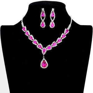 Fuchsia Teardrop Stone Accented Rhinestone Necklace. Beautifully crafted design adds a gorgeous glow to any outfit. Jewelry that fits your lifestyle! Perfect Birthday Gift, Anniversary Gift, Mother's Day Gift, Anniversary Gift, Graduation Gift, Prom Jewelry, Just Because Gift, Thank you Gift.