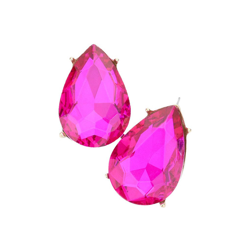 Fuchsia Teardrop Stone Evening Earrings, This teardrop stone earring put on a pop of color to complete your ensemble. Teardrop Stone and sparkling design give these stunning earrings an elegant look. Classic, elegant evening earrings for a special occasion, ideal for parties, weddings, graduation, and holidays, pair these evening earrings with any ensemble for a polished look. These earrings pair perfectly with any ensemble from business casual, to a night out on the town or a black-tie party.