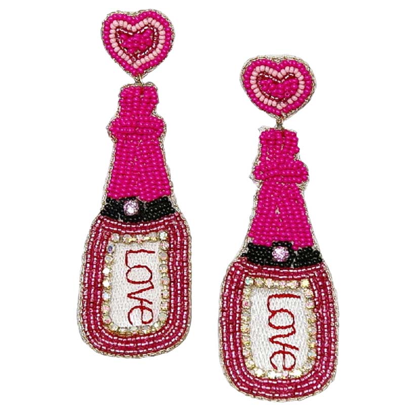 Fuchsia Valentine's LOVE Bottle Seed Bead Earrings, take your love for statement accessorizing to a new level of affection with these seed-beaded bottle earrings. Accent all of your dresses with the extra fun vibrant color with these LOVE message earrings. Wear these lovely earrings to make you stand out from the crowd & show your trendy choice this valentine's.