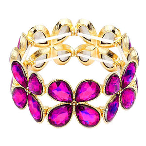 Fuchsia Teardrop Stone Cluster Stretch Evening Bracelet, look as majestic on the outside as you feel on the inside, eye-catching sparkle, sophisticated look you have been craving for!  Can go from the office to after-hours easily, adds a stunning glow to any outfit. Stylish bracelet that is easy to put on, take off. Perfect gift for you or a loved one!
