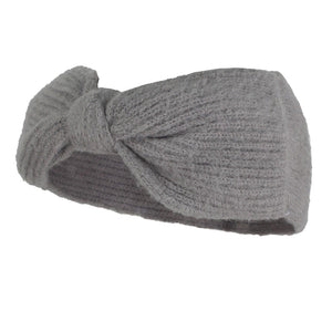 Gray Bow Knit Elastic Headband. Ear warmer will shield your ears from cold winter weather ensuring all day comfort. Ear band is soft, comfortable and warm adding a touch of sleek style to your look, show off your trendsetting style when you wear this ear warmer and be protected in the cold winter winds.