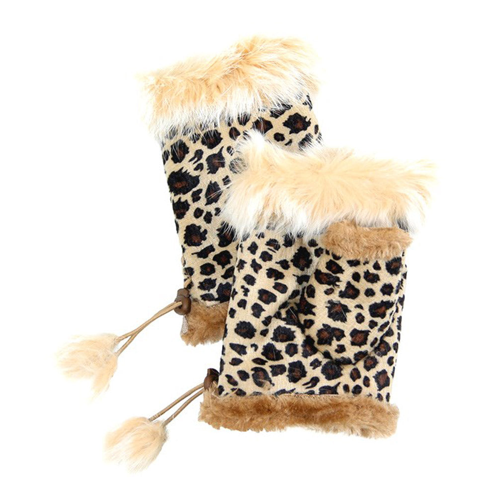 Tan Leopard Fingerless Fur Trim Gloves Leopard Fingerless Gloves give your look so much eye-catching texture with these fingerless gloves in a cozy faux suede, Warm gloves Comfy Gloves, open finger to use electronic devices, gloves with fur trim & adjustable drawstring