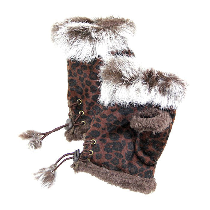 Brown Leopard Fingerless Fur Trim Gloves Leopard Fingerless Gloves give your look so much eye-catching texture with these fingerless gloves in a cozy faux suede, Warm gloves Comfy Gloves, open finger to use electronic devices, gloves with fur trim & adjustable drawstring