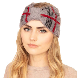 Gray Plaid Check Patterned Earmuff Headband. Ear warmer will shield your ears from cold winter weather ensuring all day comfort. Ear band is soft, comfortable and warm adding a touch of sleek style to your look, show off your trendsetting style when you wear this ear warmer and be protected in the cold winter winds.