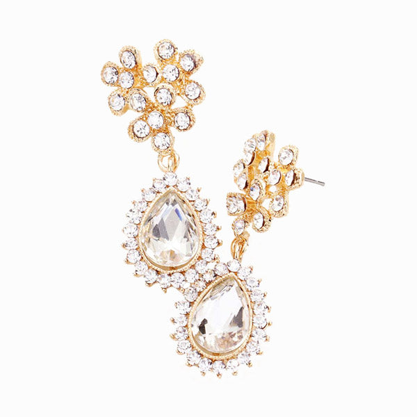 Gold Glitzy Teardrop Crystal Cluster Rhinestone Earrings Teardrop Crystal Evening Earrings Shiny Rhinestone Stud Earrings Victorian Earrings Teardrop Crystal Earrings Crystal Stud Earrings