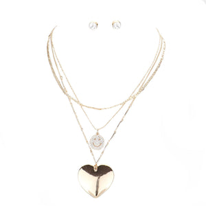 Gold 3PCS Stone Embellished Smile Metal Heart Pendant Necklaces, Get ready with these Pendant Necklace, put on a pop of color to complete your ensemble. Perfect for adding just the right amount of shimmer & shine and a touch of class to special events. Perfect Birthday Gift, Anniversary Gift, Mother's Day Gift, Valentine's Day Gift.