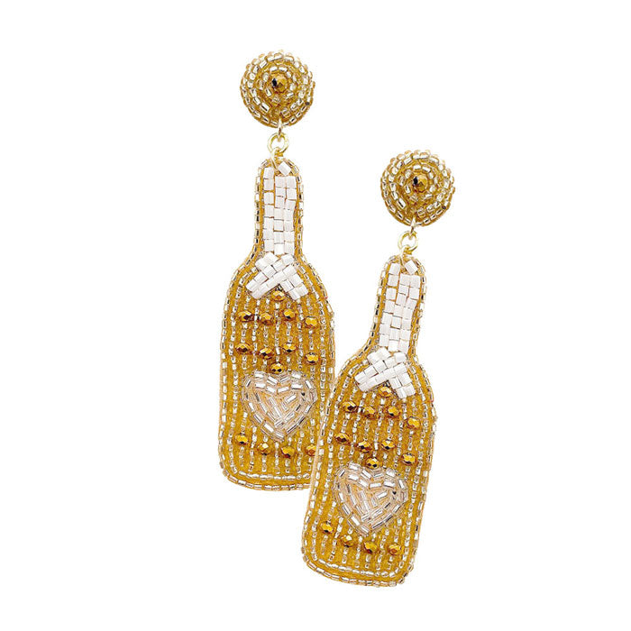 Gold Felt Back Beaded Heart Pointed Champagne Dangle Earrings, put on a pop of color to complete your ensemble. Perfect for adding just the right amount of shimmer & shine and a touch of class to special events. Perfect Birthday Gift, Anniversary Gift, Mother's Day Gift, Graduation Gift.