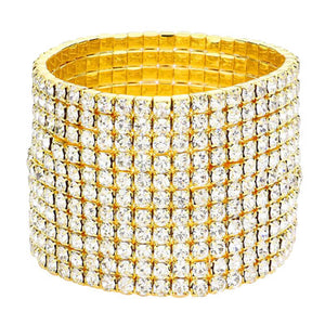 Gold 11 Row Crystal Rhinestone Stretchable Bracelet. Get ready with these stretchable Bracelet, put on a pop of color to complete your ensemble. Perfect for adding just the right amount of shimmer & shine and a touch of class to special events.  just what you need to update your wardrobe .Perfect Birthday Gift, Anniversary Gift, Mother's Day Gift, Mom Gift, Thank you Gift, Just Because Gift, Daily Wear.