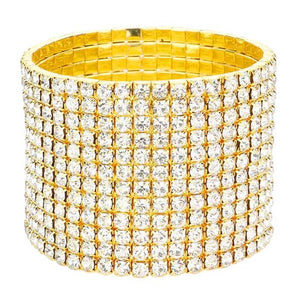 Gold 12 Row Crystal Rhinestone Stretchable Bracelet, get ready to make a glowing beauty and receive compliments with this stretchable Bracelet. Put on a pop of color to complete your ensemble. Perfect for adding just the right amount of shimmer & shine and a touch of class to special events. It's the thing just what you need to update your wardrobe. Perfect gift for Birthday, Anniversary, Mother's Day, Thank you, Just Because Gift, and Daily Wear. Express the royalty with beauty!