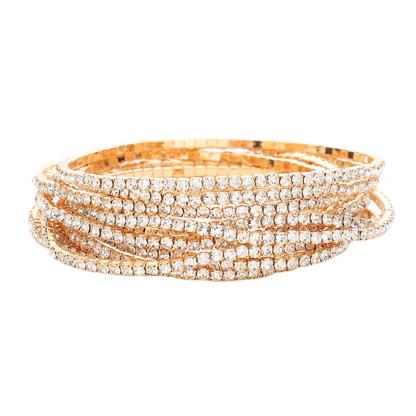 Gold 12Pcs Stackable Rhinestone Stretch Evening Bracelets, A stunning bracelet is sure to get you noticed and adds a gorgeous glow to any outfit. Perfect for a night out on the town or a black tie party, ideal for Special Occasion, Prom or an Evening out. Awesome gift for birthday, anniversary, or any special occasion.