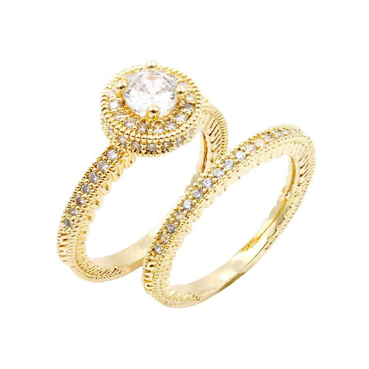 Gold 2PCS Round Gold Plated CZ Embellished Rings, undoubtedly the most classic cut, the round cut styles are coveted for their versatility and breathtaking brilliance. If you prefer timeless glamour, this cut is meant for you. Perfect Birthday Gift, Anniversary Gift, Mother's Day Gift, Graduation Gift, Just Because Gift, Thank you Gift.