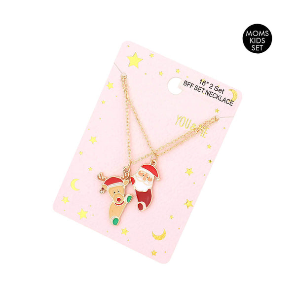 Gold 2PCS Santa Claus Rudolph Pendant Moms & Kids Set Necklaces, These Necklace jewelry sets are elegant and attractive and made especially for this Christmas. The beautifully crafted design adds a gorgeous glow to any outfit. Get ready with these Necklaces to receive the best compliments this Christmas.  These are ideal as a present for a mother and daughter pair, or any ladies who want to show their special connection.