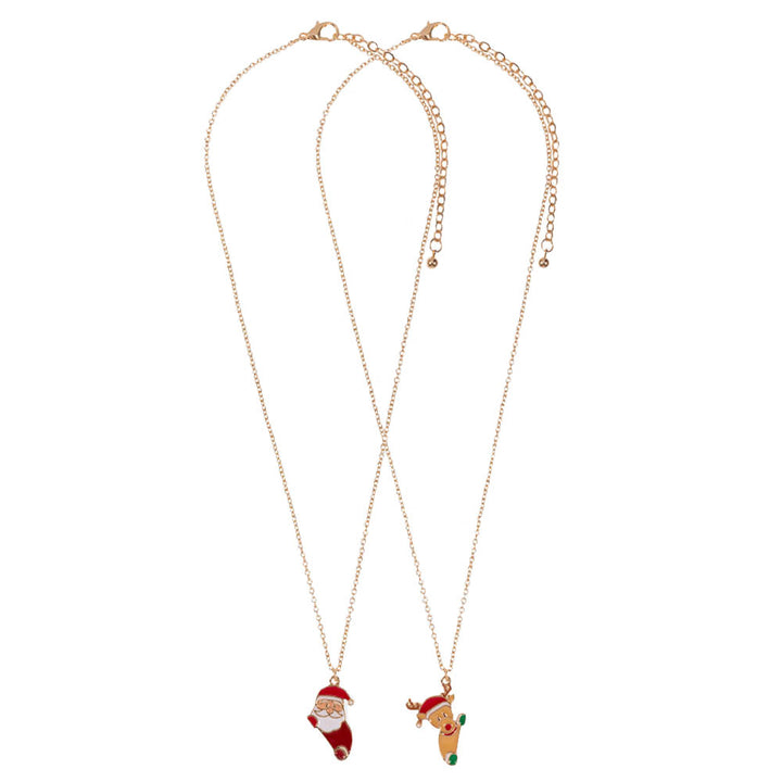 Gold 2PCS Santa Claus Rudolph Pendant Moms & Kids Set Necklaces, These Necklace jewelry sets are elegant and attractive and made especially for this Christmas. The beautifully crafted design adds a gorgeous glow to any outfit. Get ready with these Necklaces to receive the best compliments this Christmas.  These are ideal as a present for a mother and daughter pair, or any ladies who want to show their special connection.