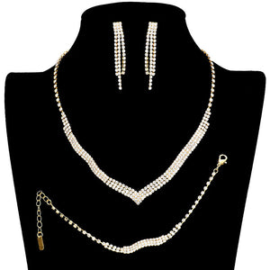 Gold 3PCS 3Rows Crystal Rhinestone Necklace Jewelry Set. These gorgeous Rhinestone pieces will show your class in any special occasion. The elegance of these Crystal goes unmatched, great for wearing at a party! . Perfect for adding just the right amount of glamour and sophistication to important occasions. These classy necklaces are perfect for Party, Wedding and Evening. Awesome gift for birthday, Anniversary, Valentine’s Day or any special occasion.